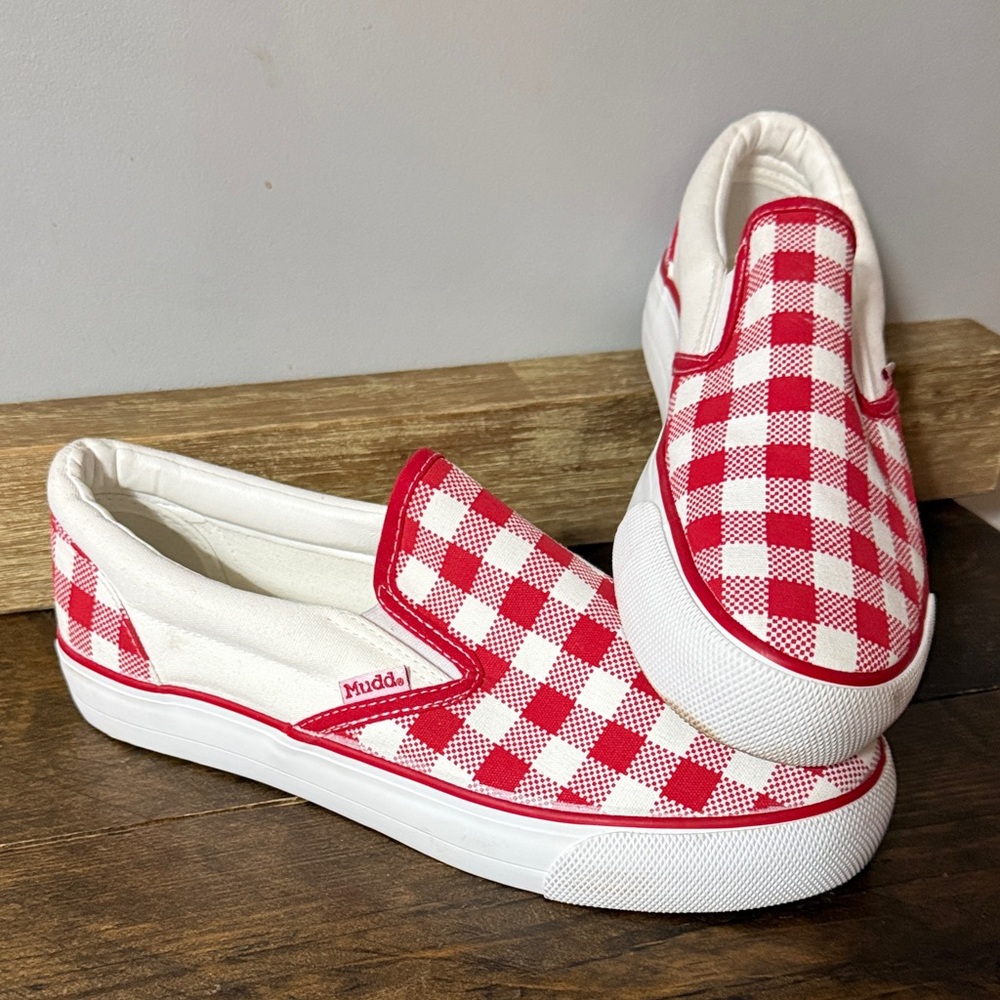 Mudd Red and White Checkered Slip-On Sneakers